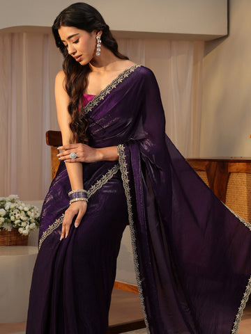 Purple Solid Tissue Saree