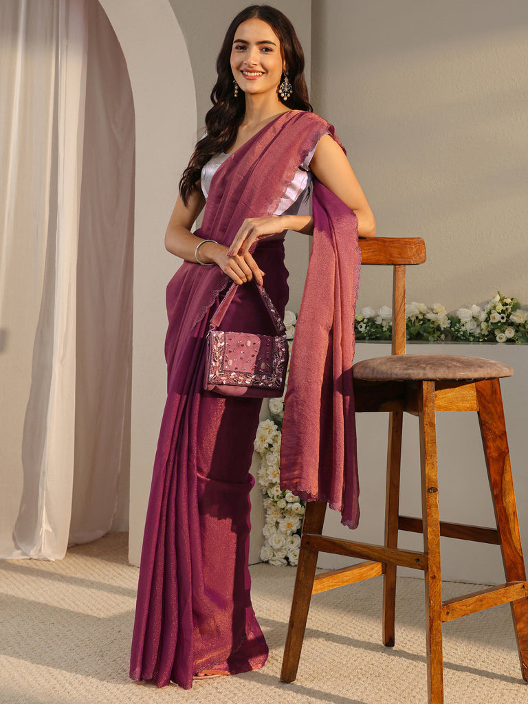 Libas Purple Kanjeevaram Silk Blend Saree