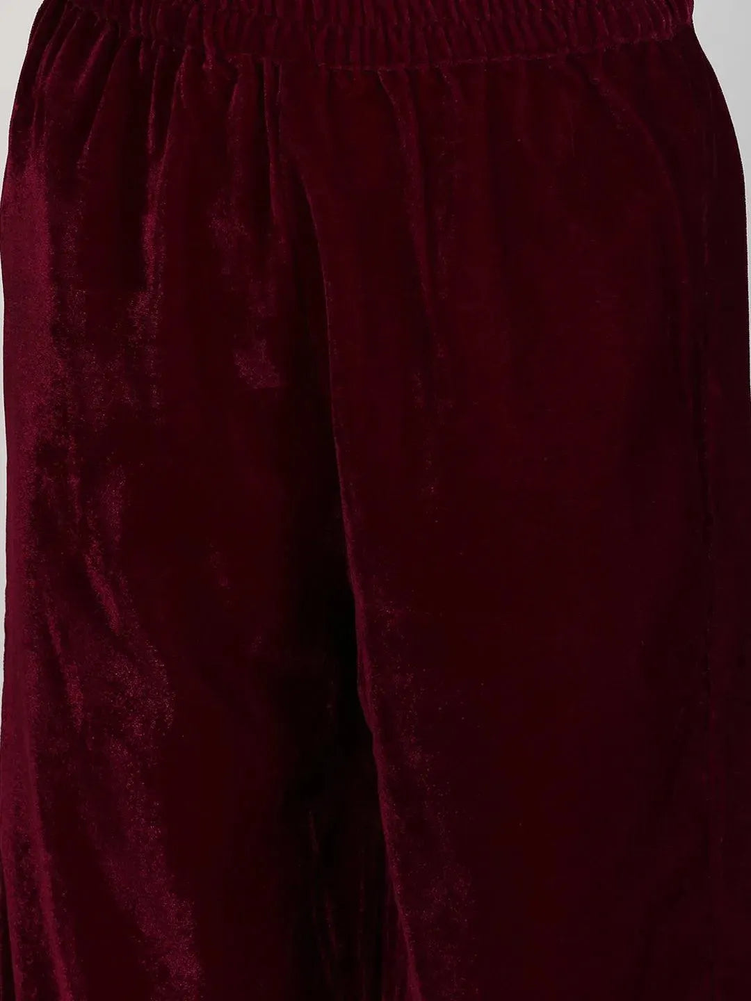 Purple Solid Velvet Straight Suit Set - Libas 
