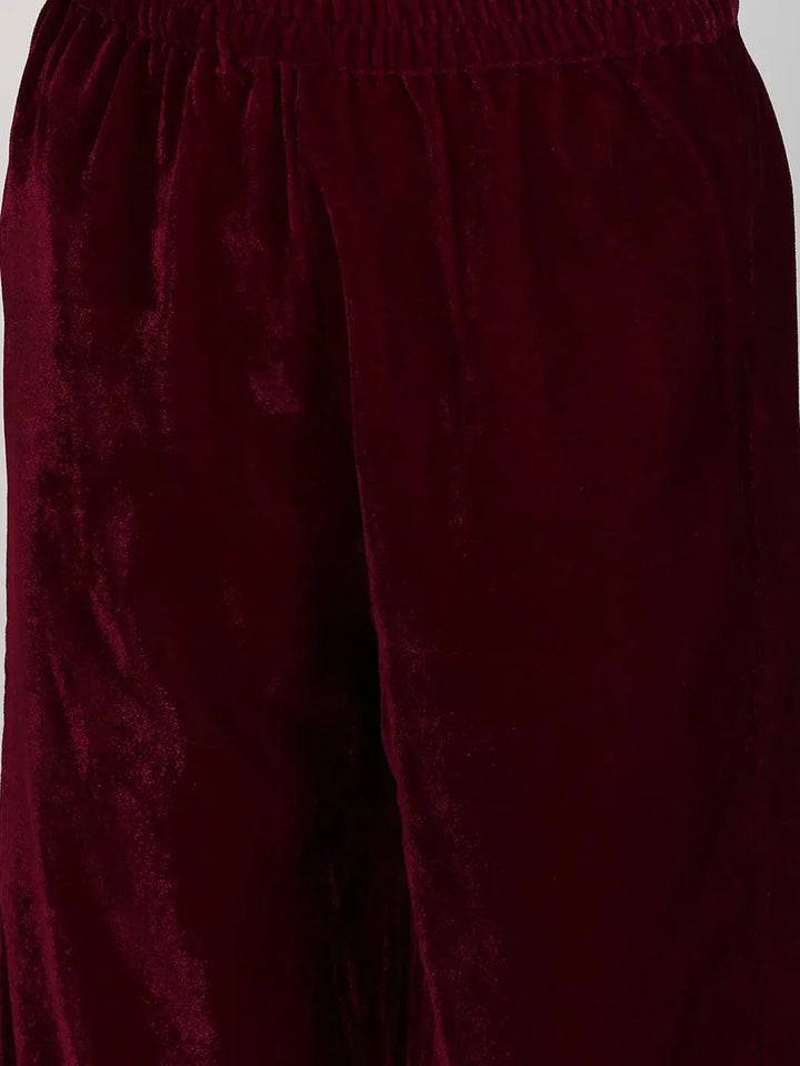 Purple Solid Velvet Straight Suit Set - Libas
