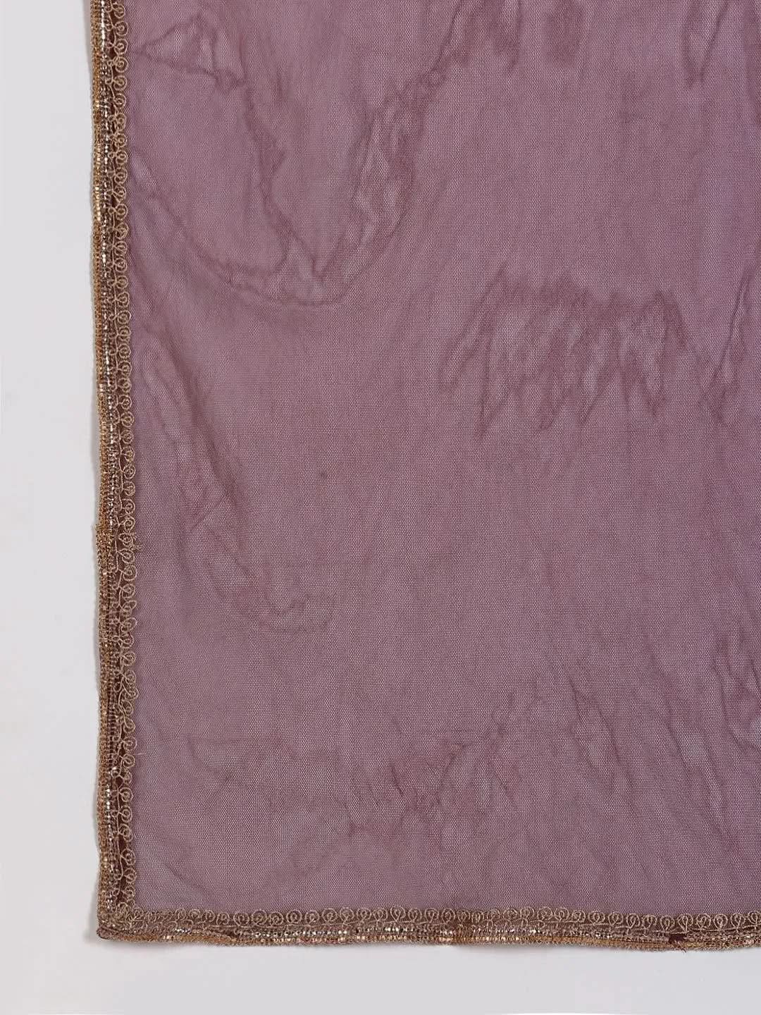 

Purple Solid Velvet Straight Kurta With Palazzos & Dupatta