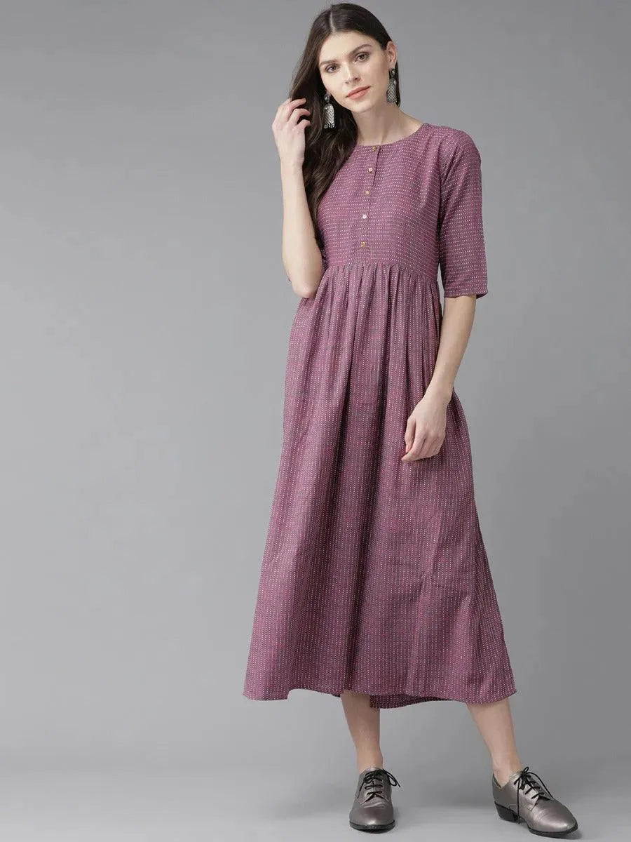 Purple Striped Cotton Dress - Libas