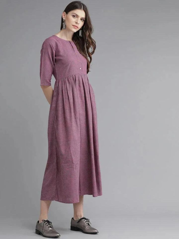 Purple Striped Cotton Dress - Libas