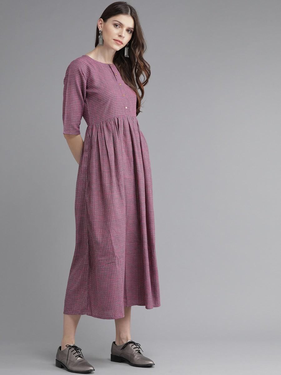 Purple Striped Cotton Dress - Libas