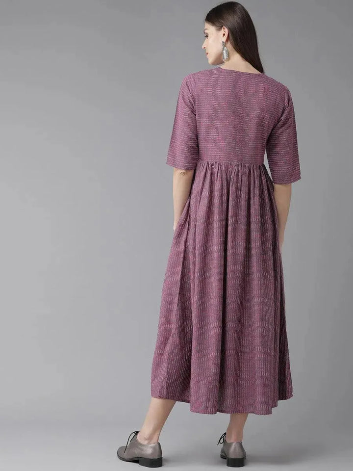 Purple Striped Cotton Dress - Libas