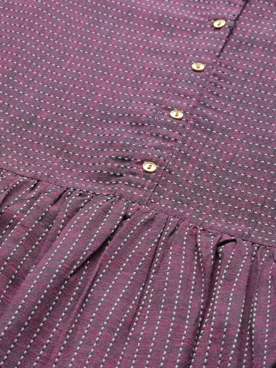 Purple Striped Cotton Dress - Libas 