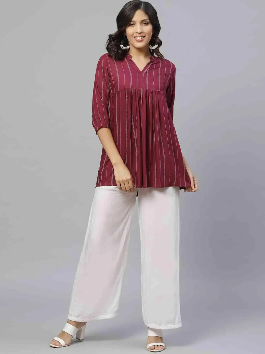 Purple Striped Rayon Kurti - Libas 