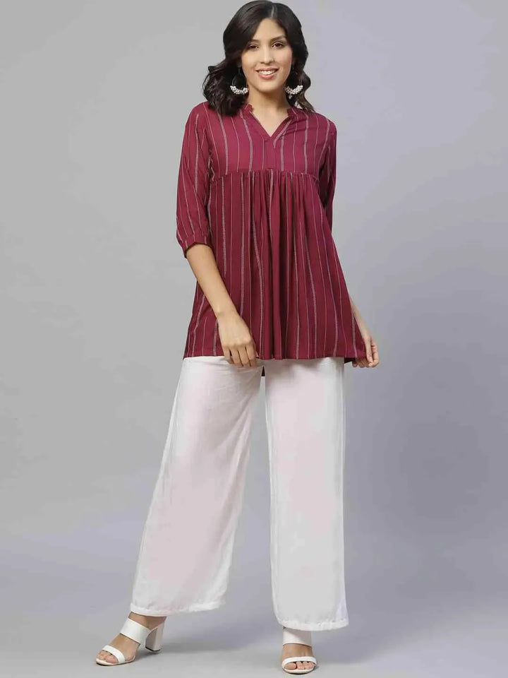 Purple Striped Rayon Kurti - Libas