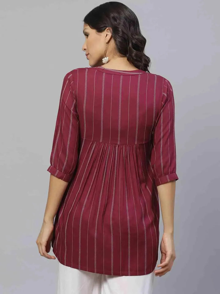 Purple Striped Rayon Kurti - Libas