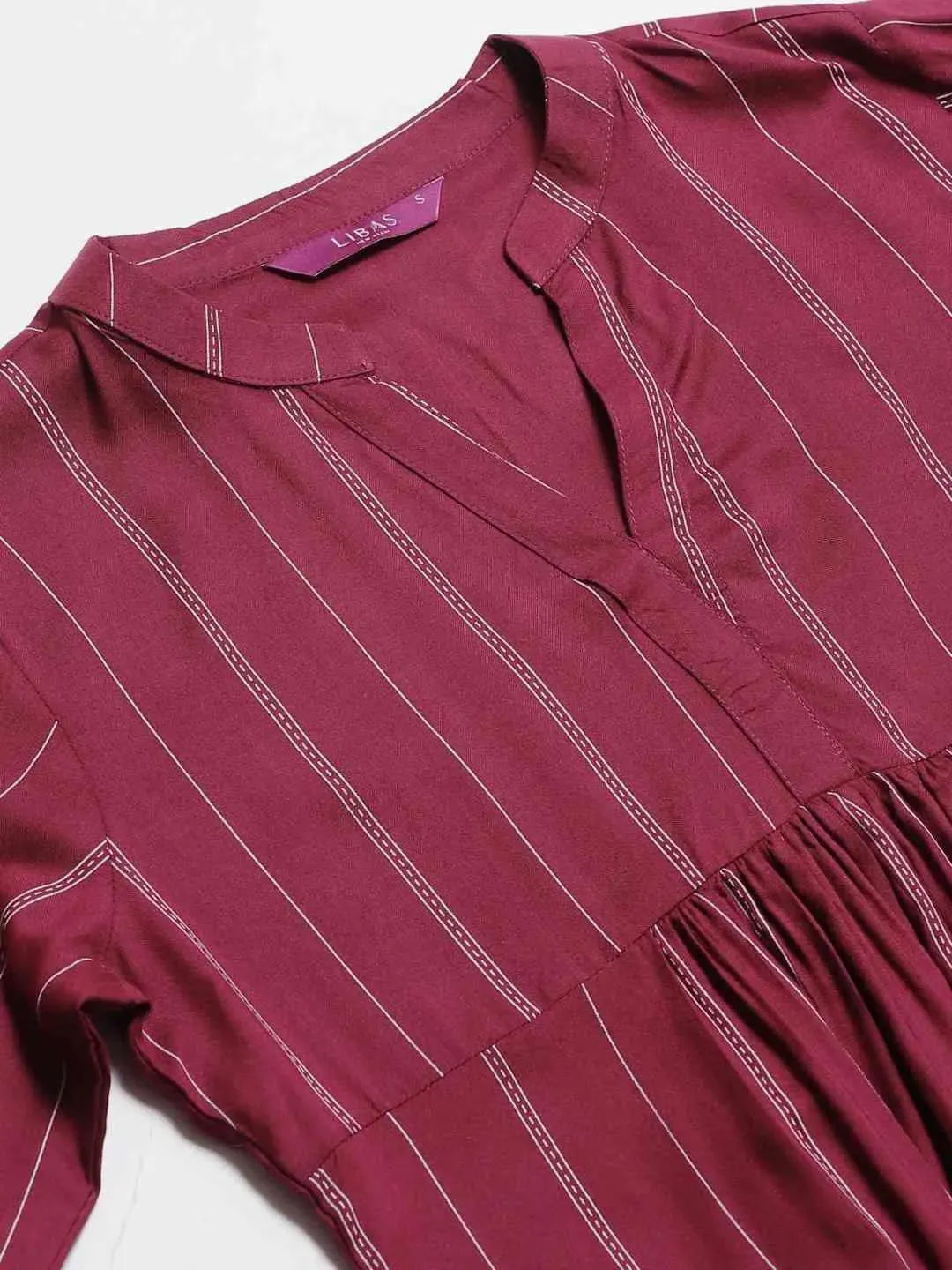 Purple Striped Rayon Kurti - Libas