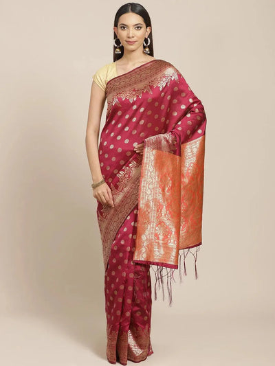 Purple Woven Design Brocade Saree - Libas