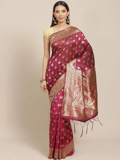 Purple Woven Design Brocade Saree - Libas