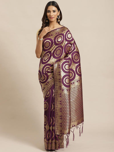 Purple Woven Design Brocade Saree - Libas