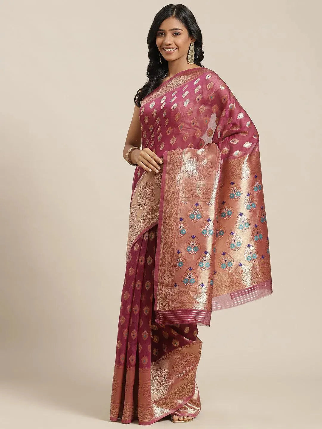 Purple Woven Design Brocade Saree - Libas
