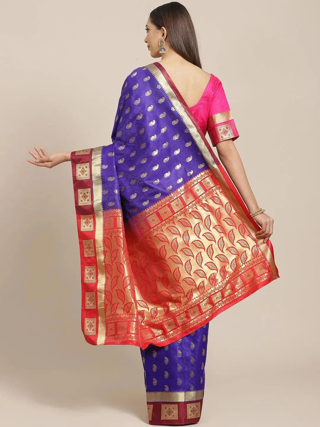 Purple Woven Design Brocade Saree - Libas