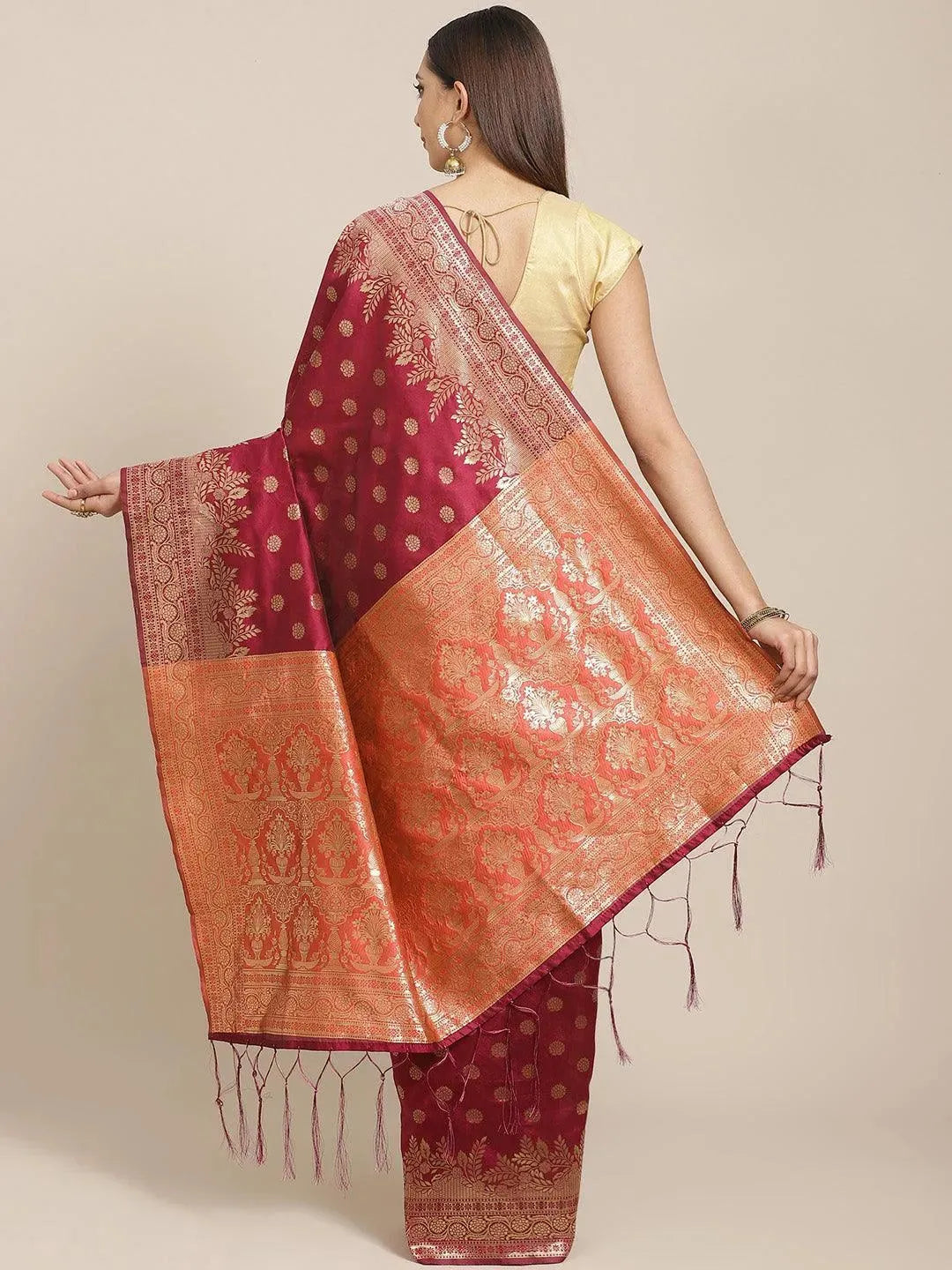 Purple Woven Design Brocade Saree - Libas