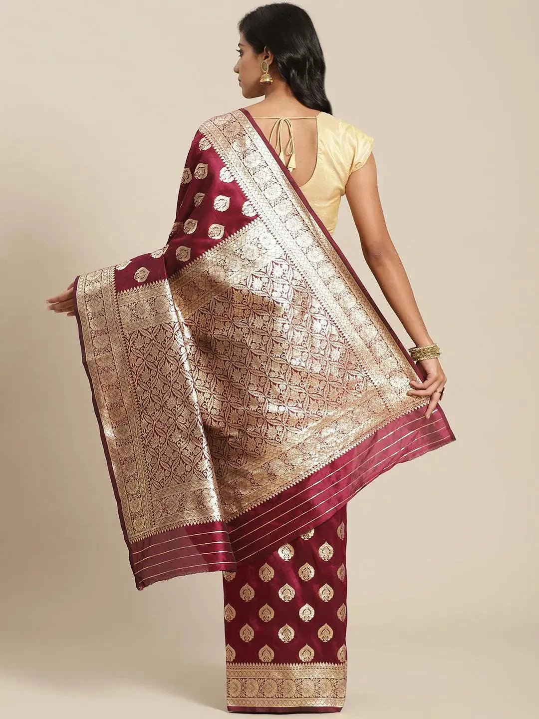 Purple Woven Design Brocade Saree - Libas 