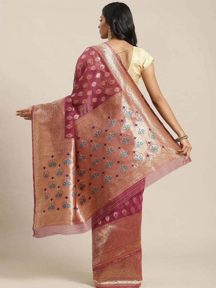 Purple Woven Design Brocade Saree - Libas
