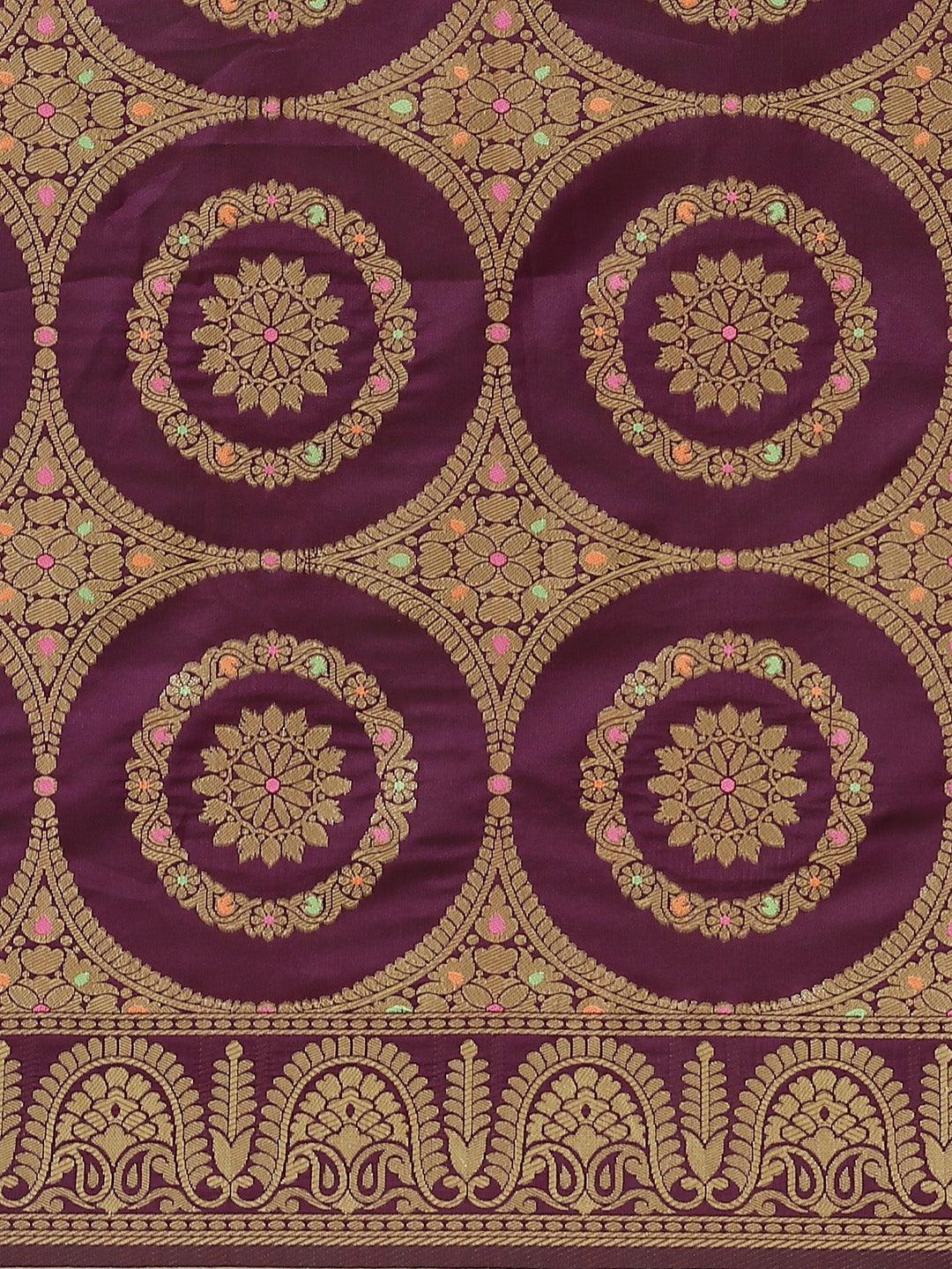 Purple Woven Design Brocade Saree - Libas
