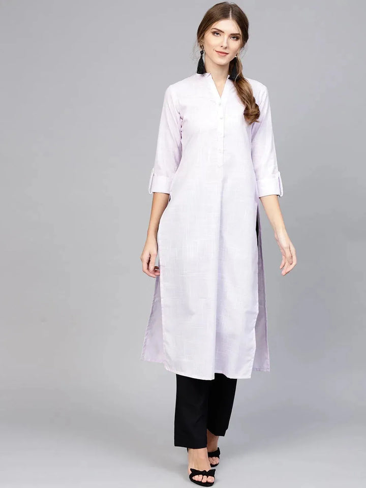 Purple Woven Design Cotton Kurta - Libas