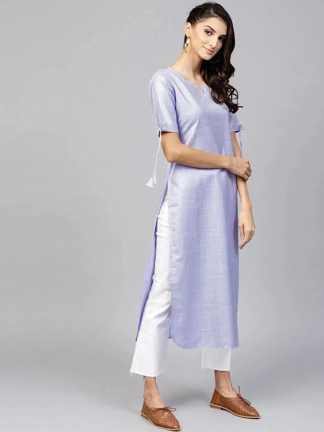 Purple Woven Design Cotton Kurta - Libas