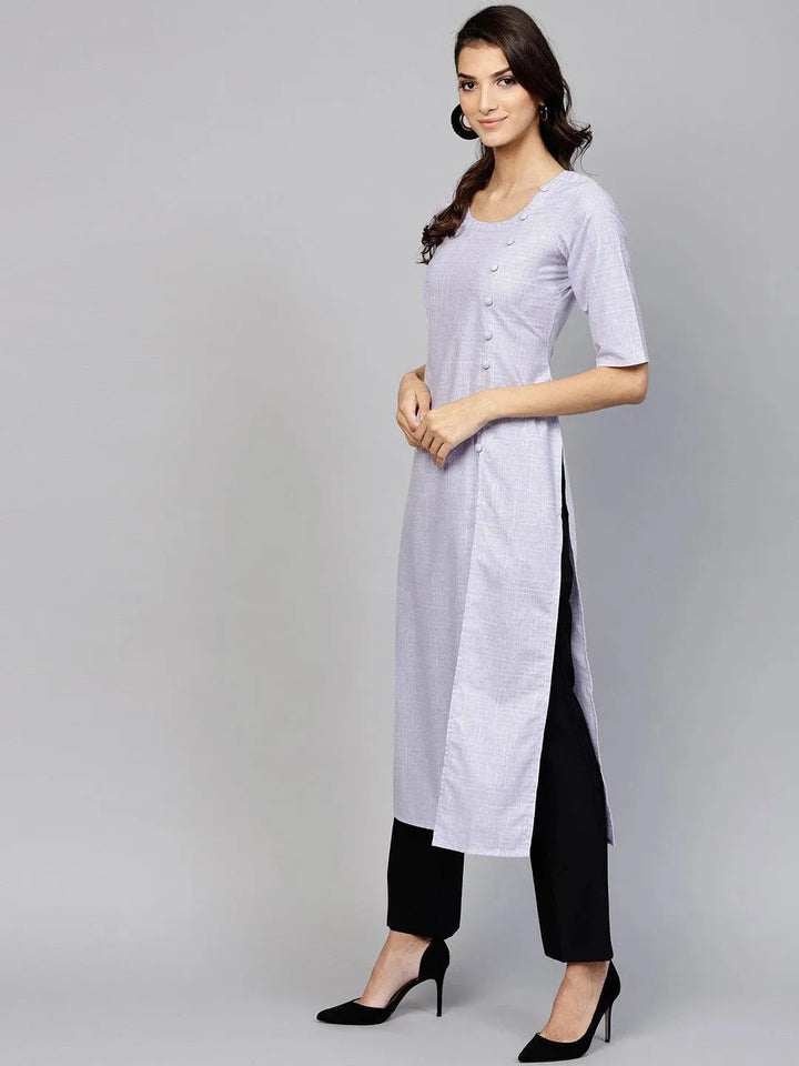 Purple Woven Design Cotton Kurta - Libas