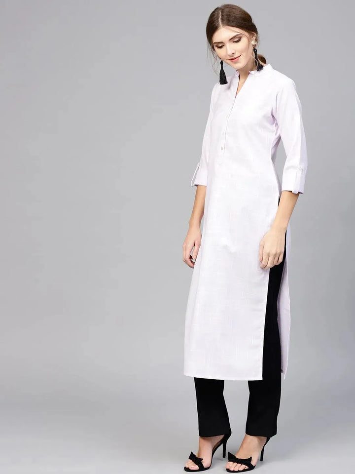 Purple Woven Design Cotton Kurta - Libas