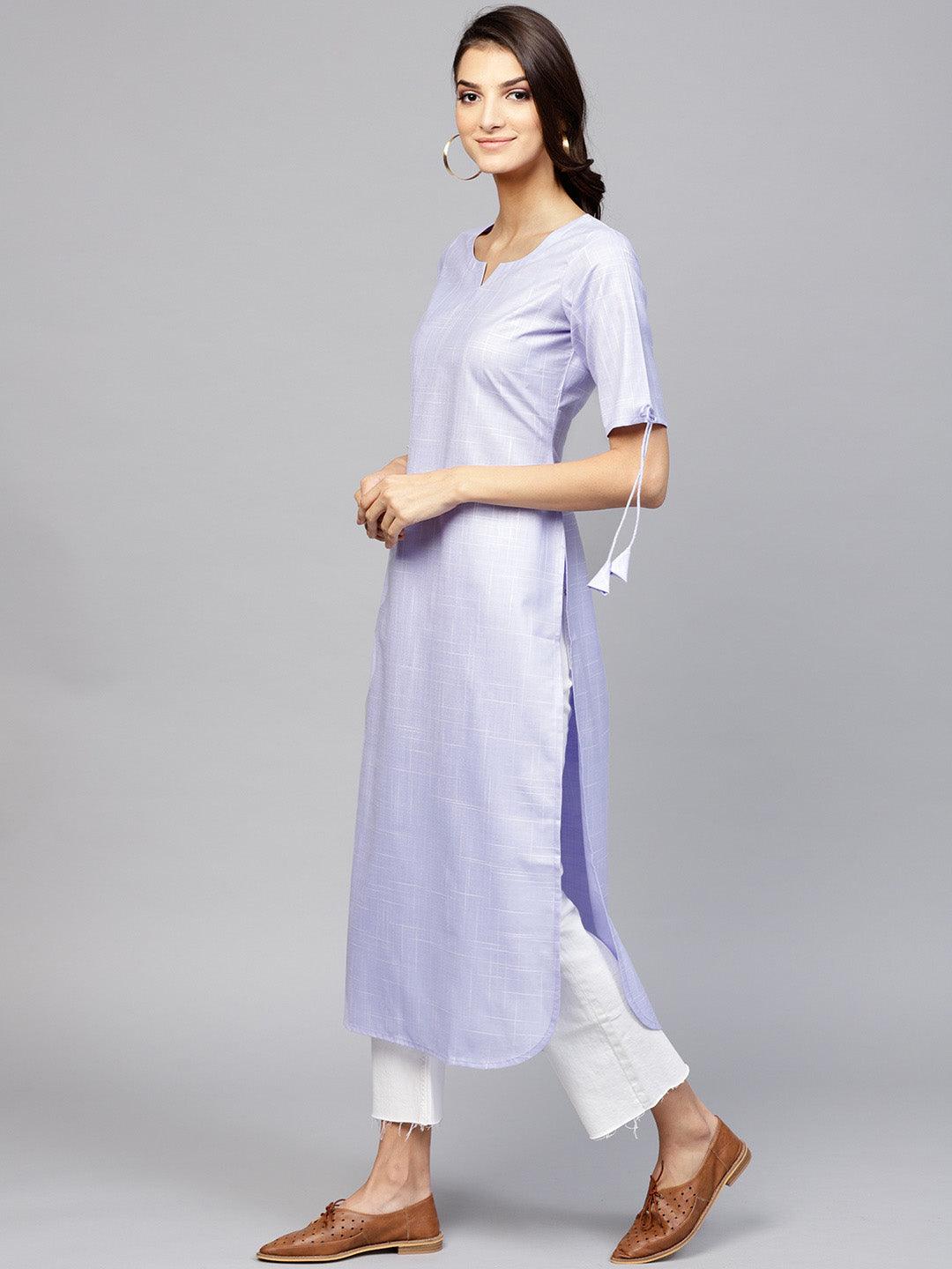 Purple Woven Design Cotton Kurta - Libas
