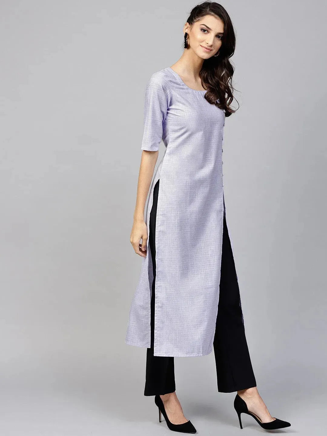 Purple Woven Design Cotton Kurta - Libas 