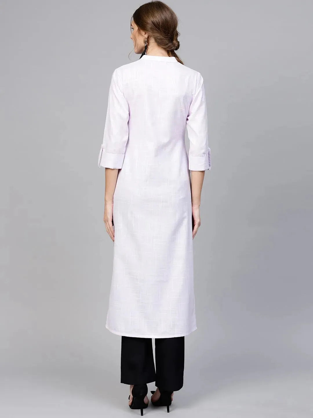 Purple Woven Design Cotton Kurta - Libas 