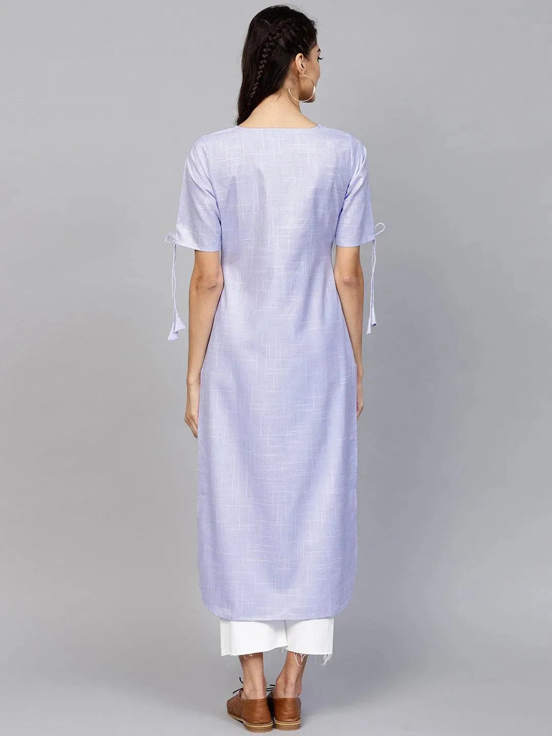 Purple Woven Design Cotton Kurta - Libas