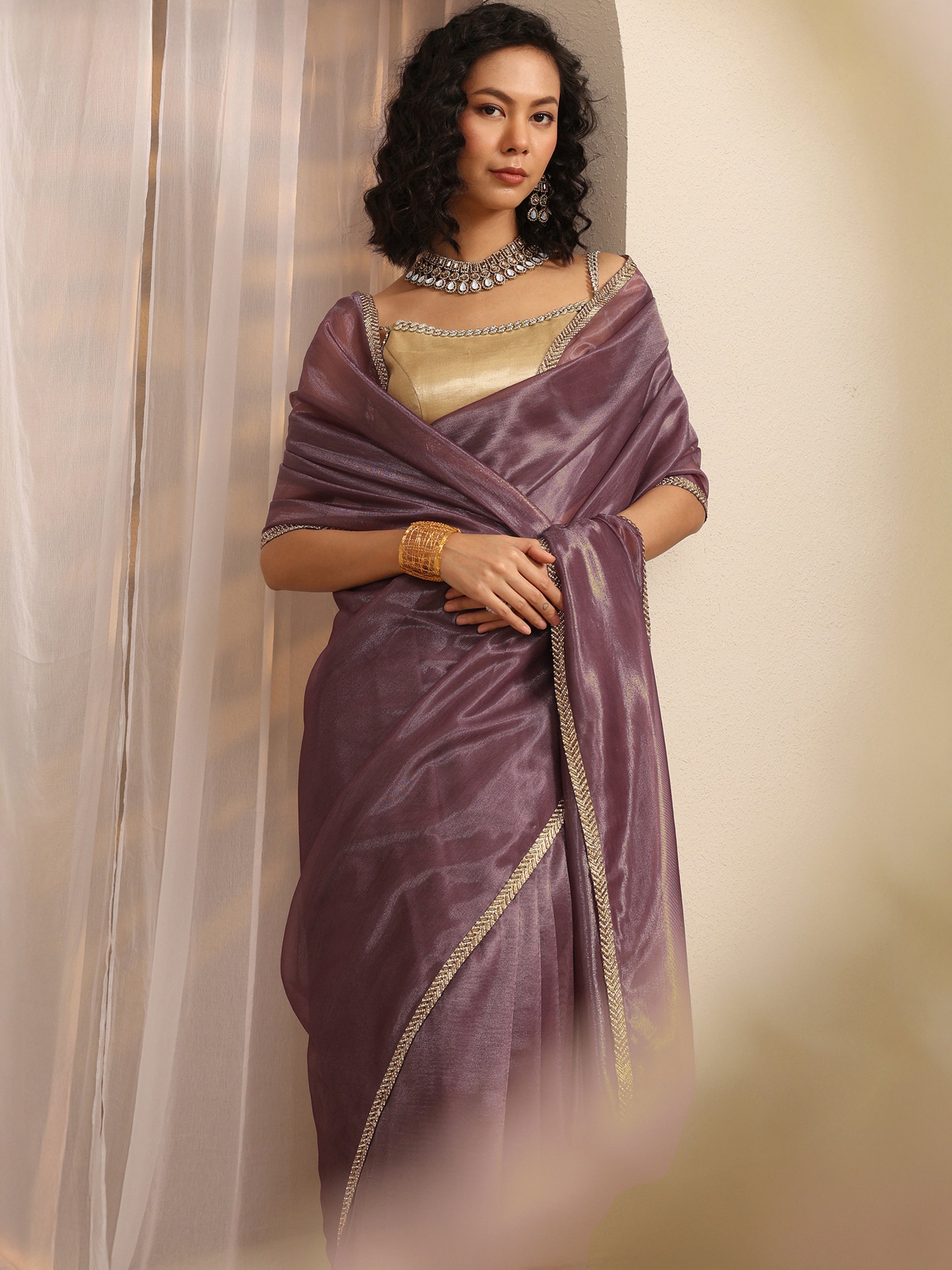 libas Purple Woven Design Net Saree With Unstitched Blouse Piece-picture-20