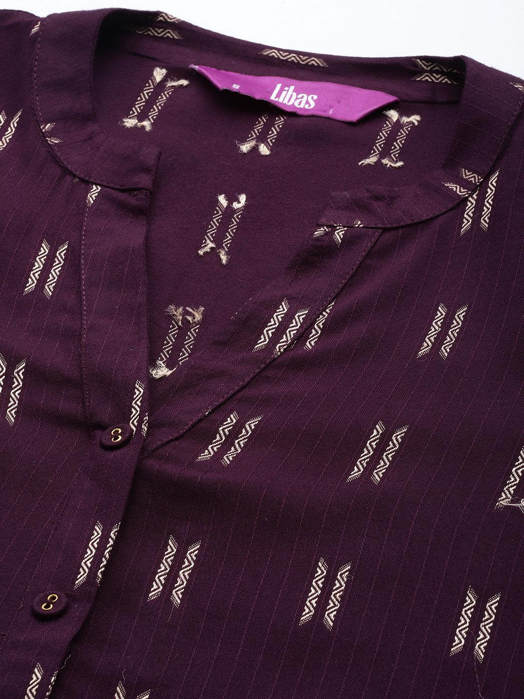 Purple Woven Design Rayon Straight Kurta - Libas
