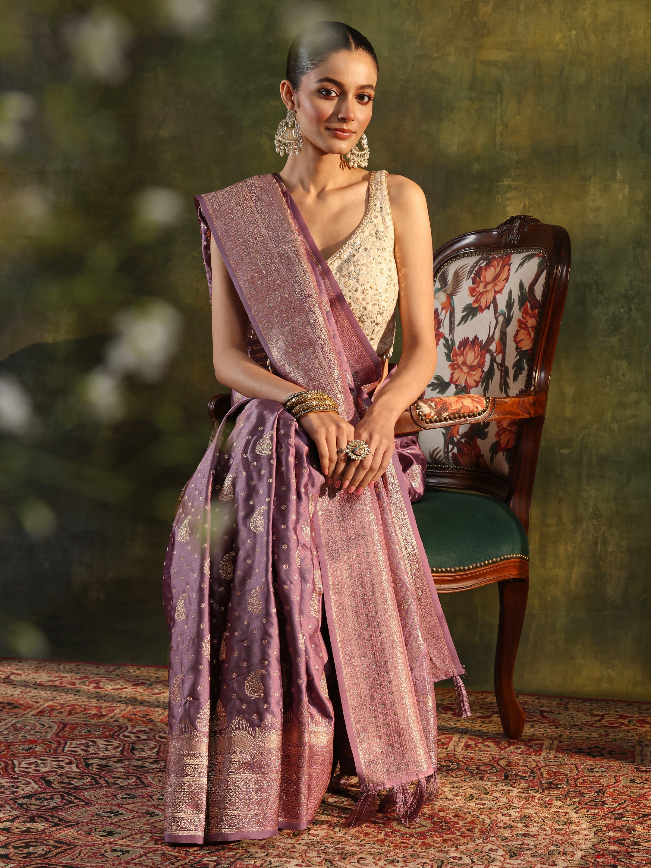 libas Purple Woven Design Satin Banarasi Saree With Unstitched Blouse Piece-picture-68