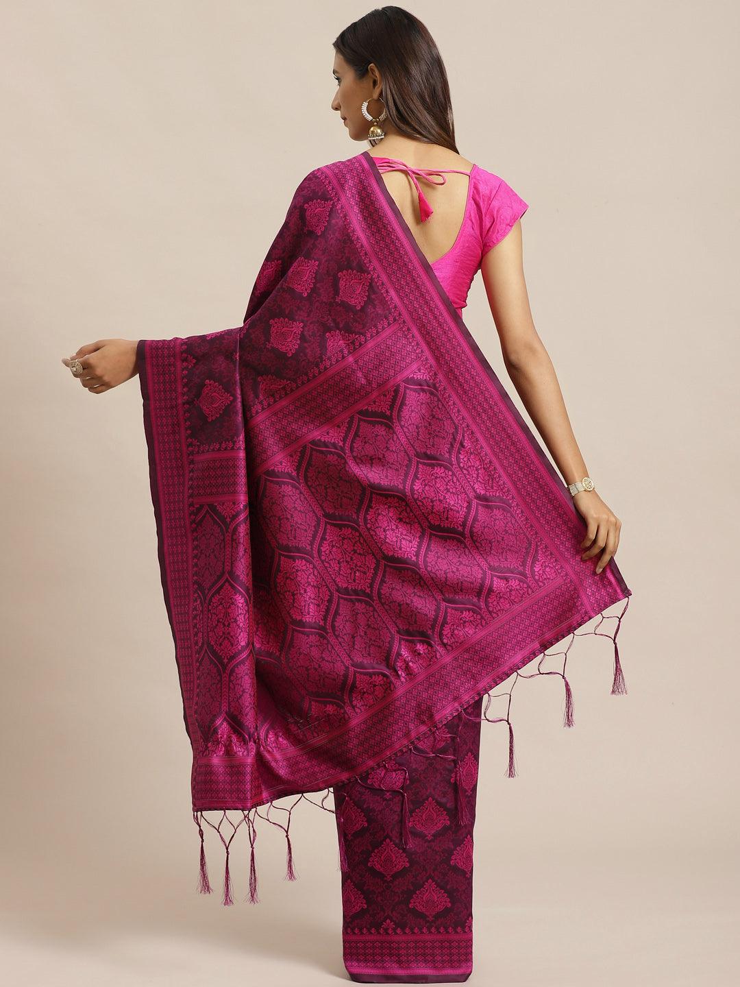 Purple Woven Design Silk Saree - Libas