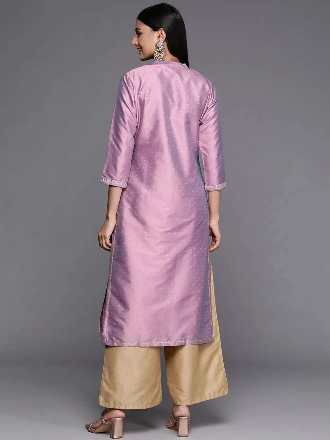 Purple Yoke Design Art Silk Straight Kurta - Libas 