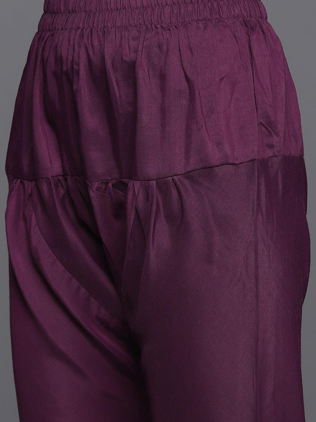 Purple Yoke Design Silk Blend Anarkali Suit With Dupatta