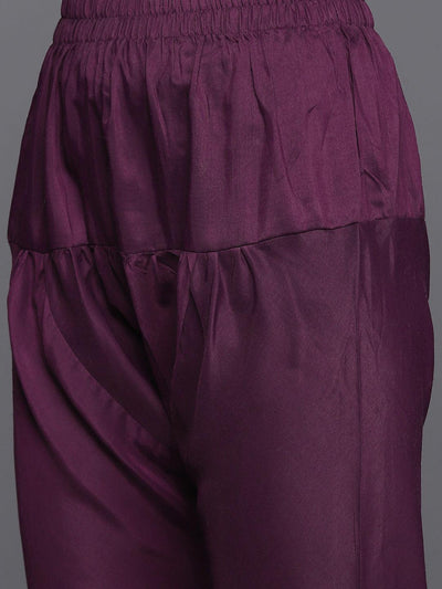 Purple Yoke Design Silk Blend Anarkali Suit Set - Libas