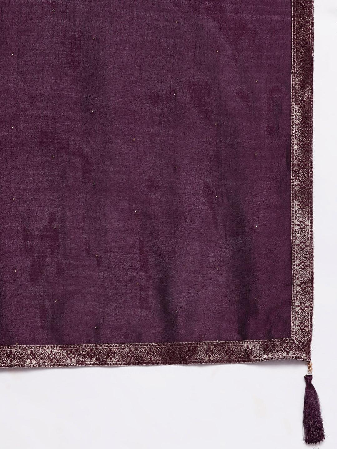 Purple Yoke Design Silk Blend Anarkali Suit With Dupatta