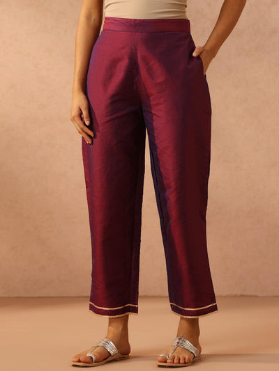 Purple Yoke Design Silk Blend Suit Set With Trousers - Libas