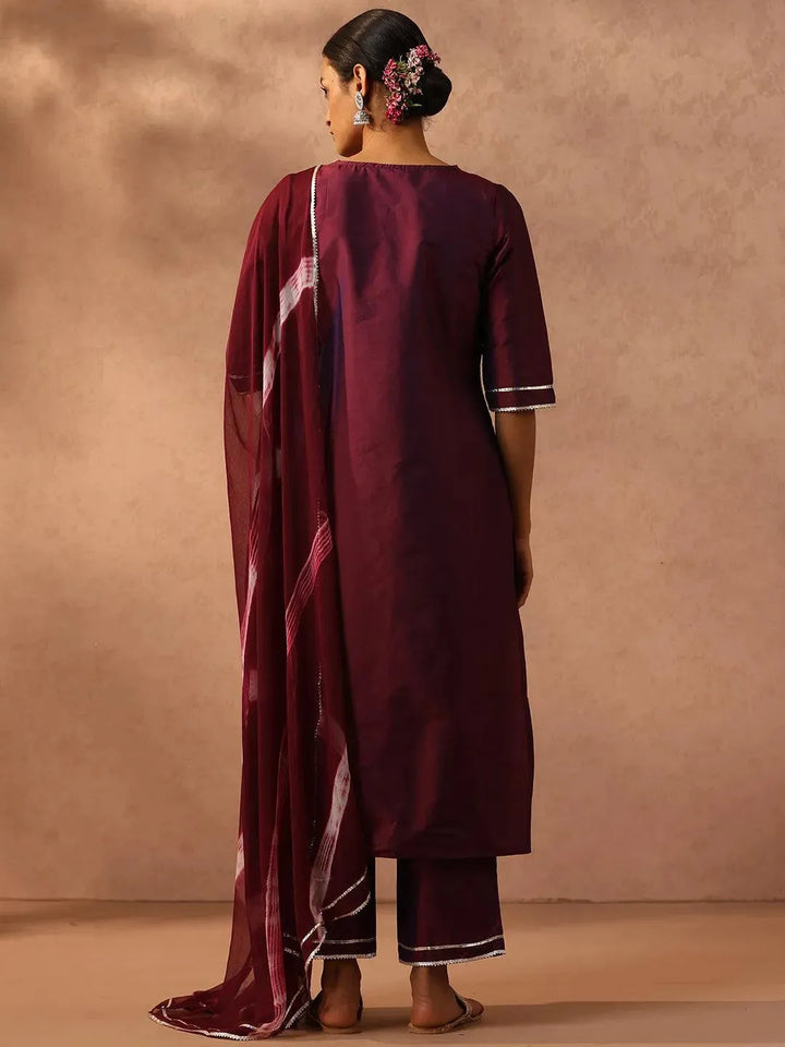 Purple Yoke Design Silk Blend Suit Set With Trousers - Libas