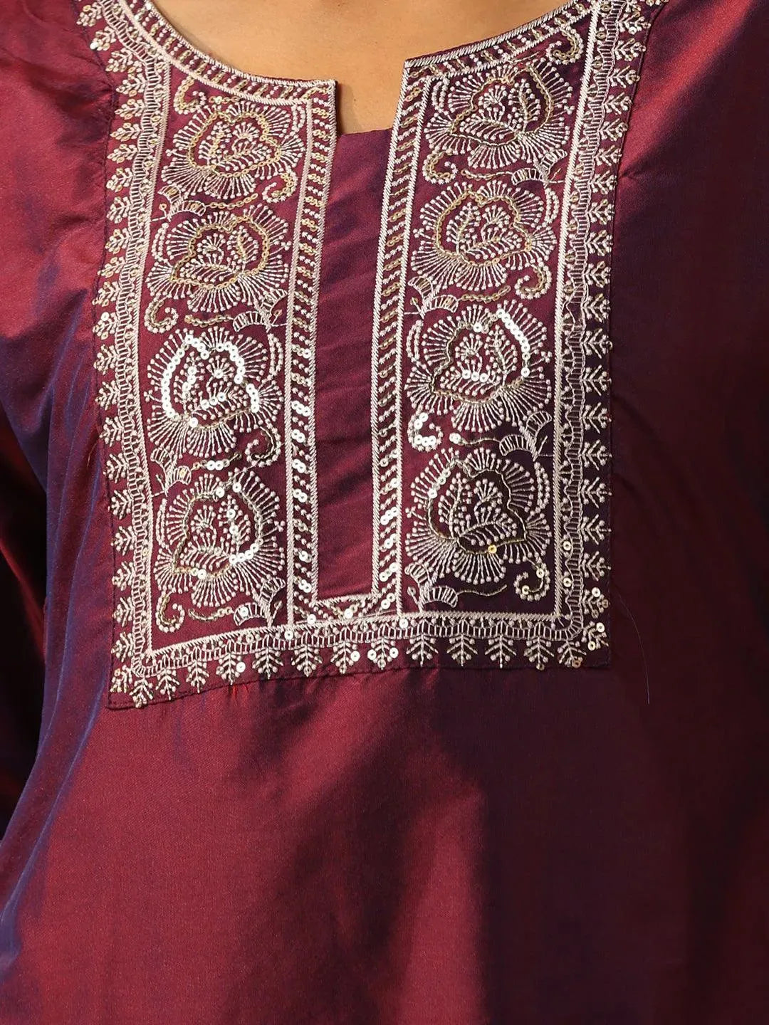 Purple Yoke Design Silk Blend Suit Set With Trousers - Libas 