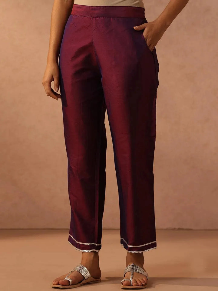 Purple Yoke Design Silk Blend Suit Set With Trousers - Libas
