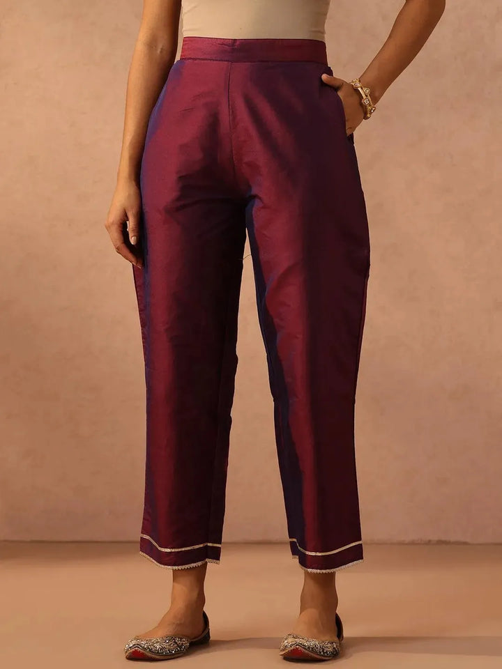 Purple Yoke Design Silk Blend Suit Set With Trousers - Libas
