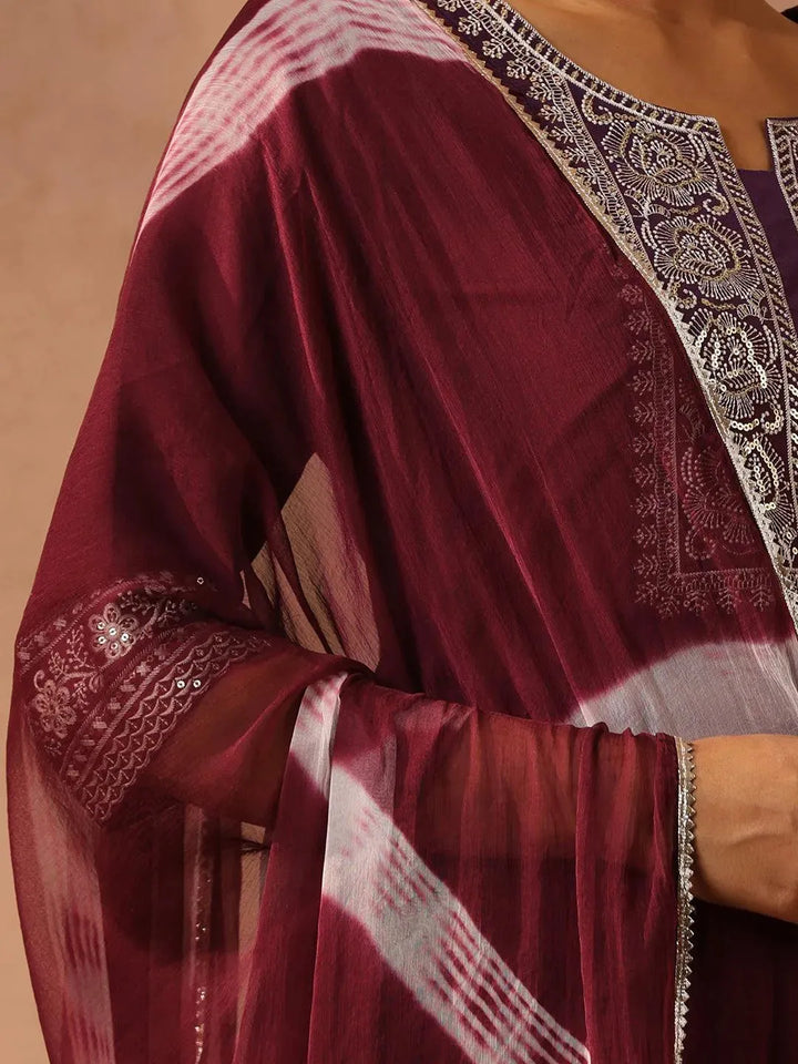 Purple Yoke Design Silk Blend Suit Set With Trousers - Libas