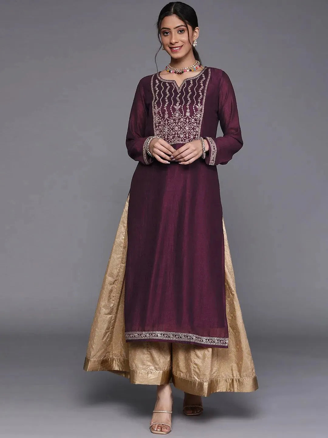 Purple Yoke Design Silk Kurta - Libas