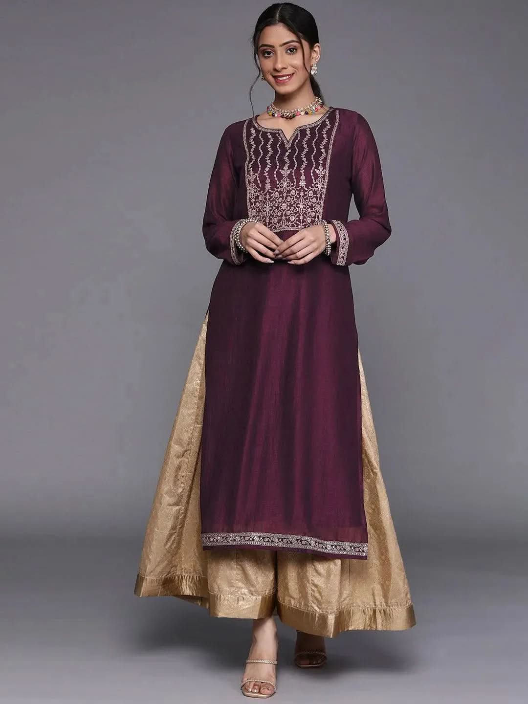 

Buy Purple Yoke Design Silk Kurta - 23486O- | Libas Ethnic Wear Online