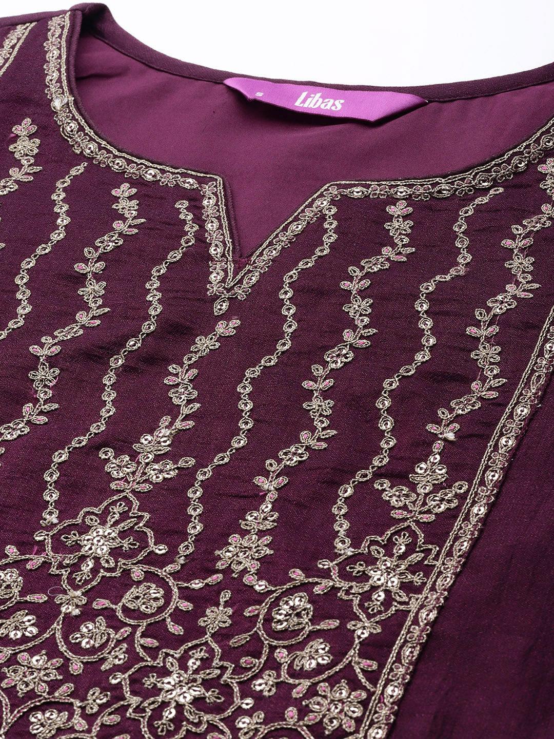 Purple Yoke Design Silk Kurta
