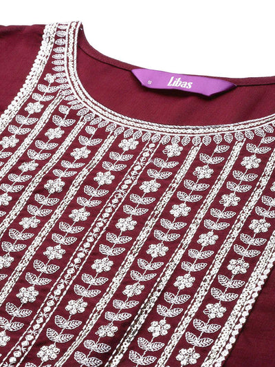 Purple Yoke Design Silk Straight Kurta - Libas
