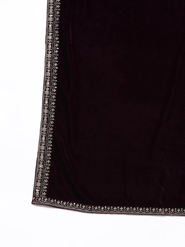 Purple Yoke Design Velvet Straight Kurta With Palazzos & Dupatta - Libas